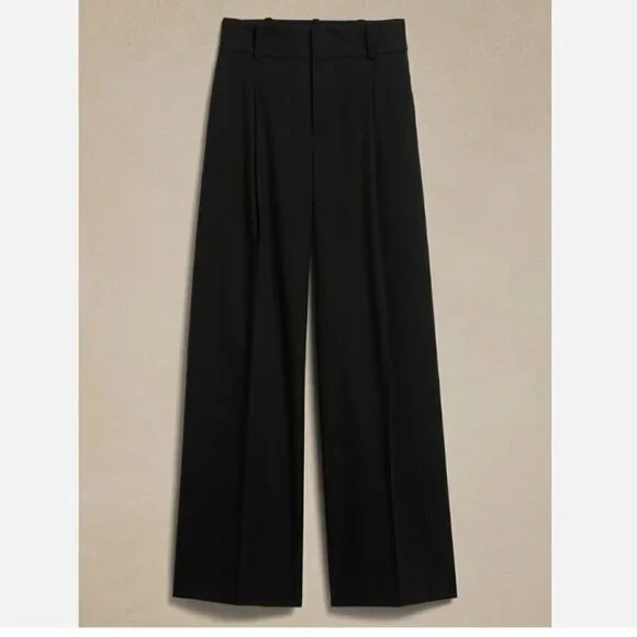 Banana Republic Wide-Leg LouLou BOHO Black Flannel Pant Size 12 PETITE RT$110
